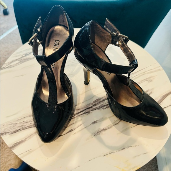 Colin Stuart T-Strap Mary Jane Black Patent High Heels Size 6.5 - Picture 1 of 4